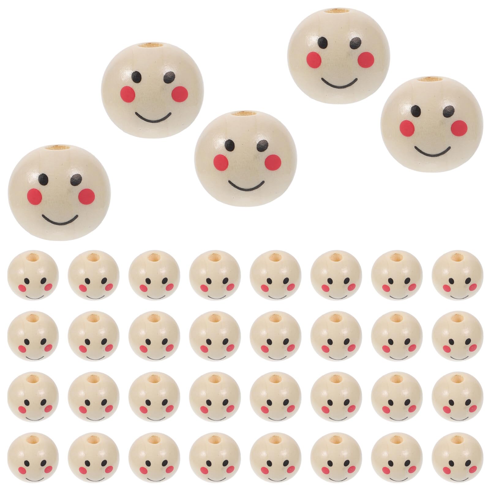 TofficuSmile Face Wood Beads 60pcs Painted Wooden Beads Smile Wood Spacer Beads Unfinished Loose Beads Bead Snowman Wood Bead for Diy Bracelet Jewelry Making 20mm