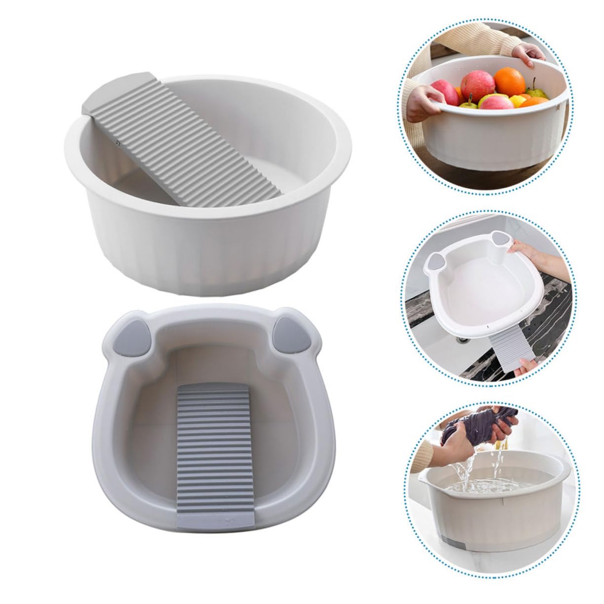 Vaguelly 2stücke Waschbecken Für Babykleidung Mit Waschbrett Tragbare Waschwanne Aus Kunststoff Rutschfeste Waschbrettbecken Für Zuhause Und Unterwegs Doppelbecken-design Für