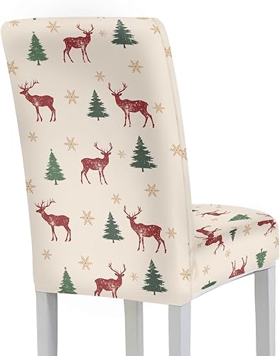 Miniatura 3 de HUGS IDEA Christams Elk Dining Chair Covers Set of 2 Xmas Stretch Kitchen Chair Covers Washable Dining Chairs Slipcovers Cubre Sillas para Comedor