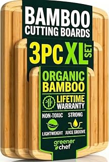 Greener Chef XL Bamboo Cutting Board Set of 3 - Vertical Grain, Eco-Friendly Moso Bamboo, Lifetime Replacement Guarantee