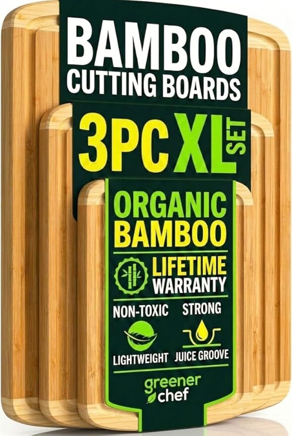Greener Chef Luxury XL Bamboo Cutting Board Set of 3