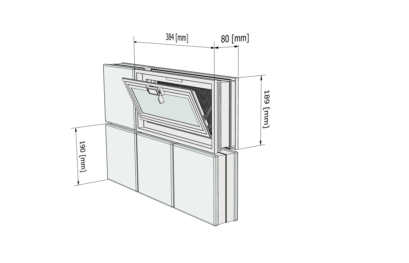 Fenêtre de ventilation à insérer dans un mur de vitrebriques ou de maçonnerie | Dimensions 38,4x19x8 cm | Unité de vente 1 fenêtre