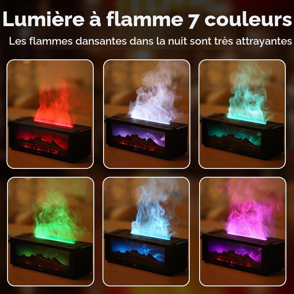 Diffuseur d'arôme flamme, diffuseur d'huile parfumée pour huiles essentielles avec lumière 7 couleurs effet flamme, diffuseur d'huiles essentielles avec cheminée LED, avec télécommande et minuterie