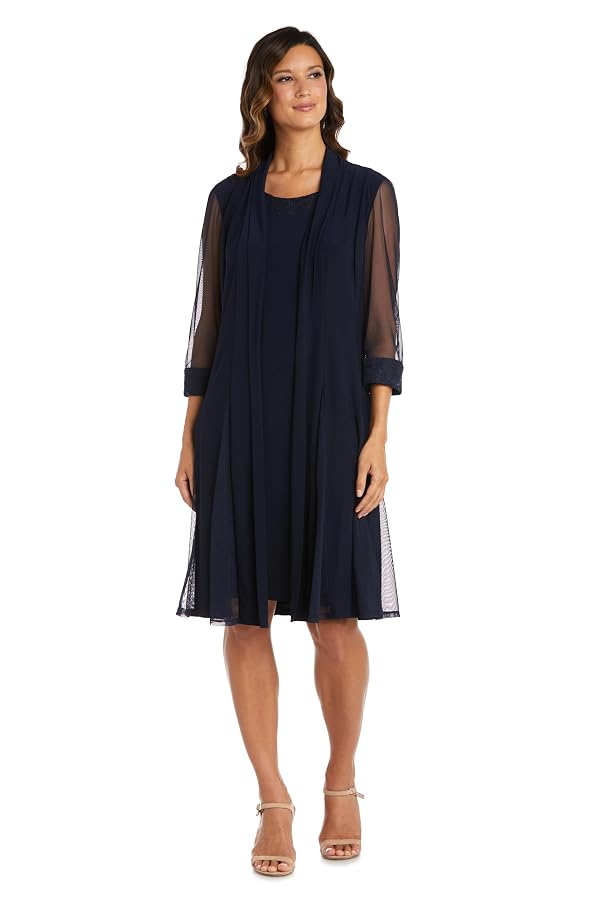 R&M Richards Women's Beaded Sheath Dress & Sheer Godet Duster Set for Formal Occasions & Evening Galas by R&M Richards - Used condition - US$36.16