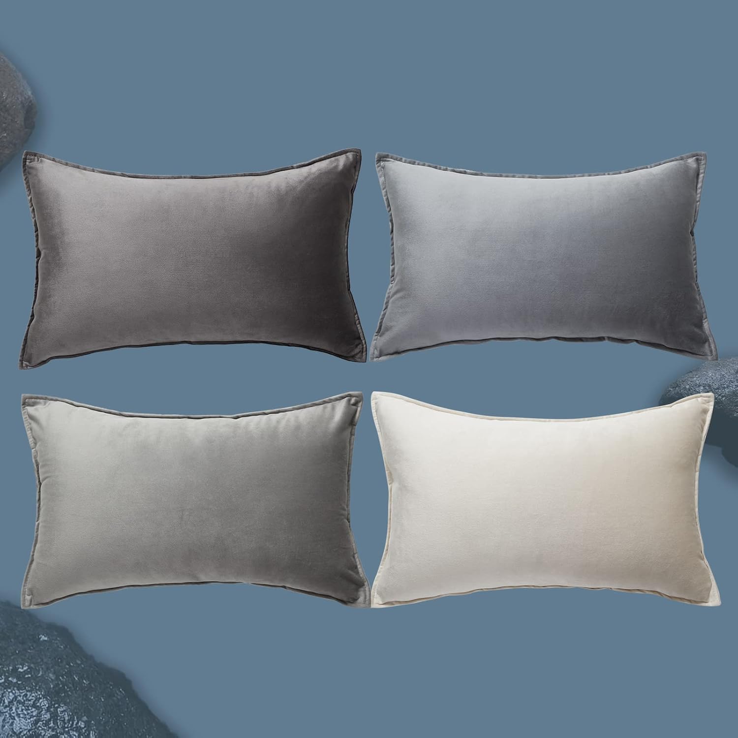 Topfinel Grey Pillow Case Set of 4 Oblong Cushions Covers for Sofa