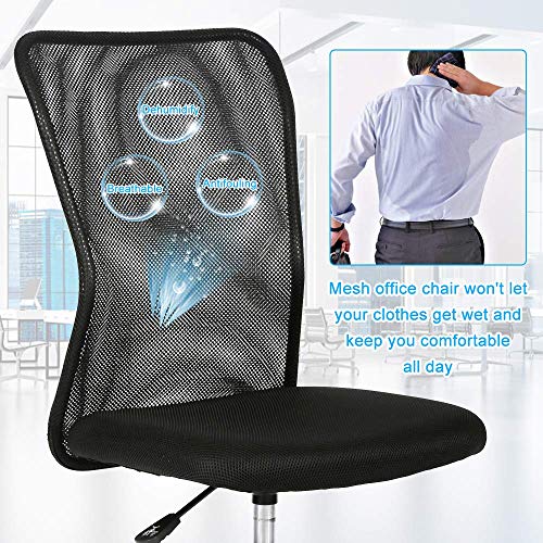 Ergonomic Office Chair Executive Mid Back Mesh Desk Chair Armless Rolling Swivel Chair Height Adjustable Drafting Chair Support For Home Office Computer Study Task Gaming-Black #TOP2
