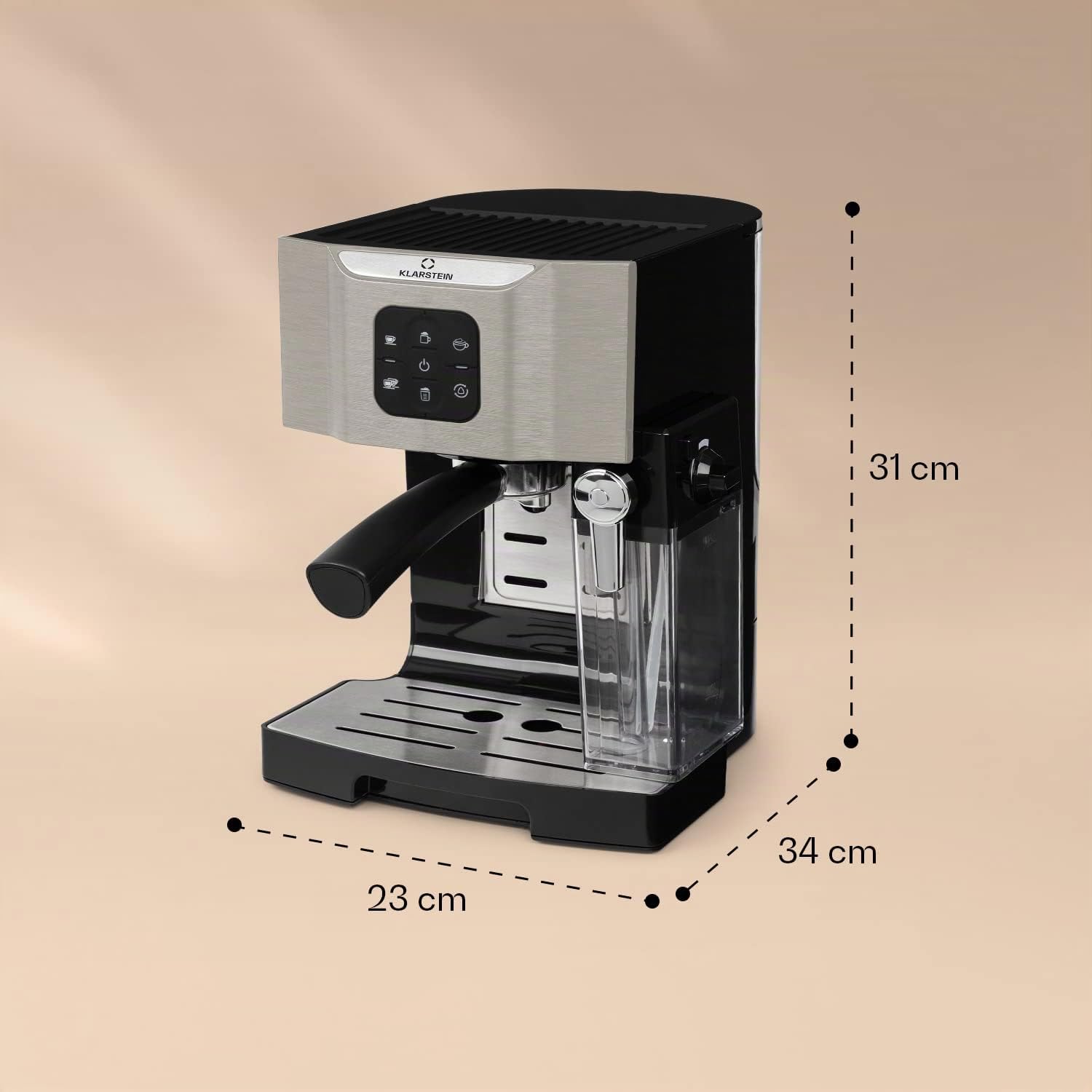 KLARSTEIN Macchinetta Caffe Espresso 1.4L, a Cialde, Caffè Macinato e Cappuccino, da Barista da 20 Bar, In Acciao Inox, 1450W con Montalatte
