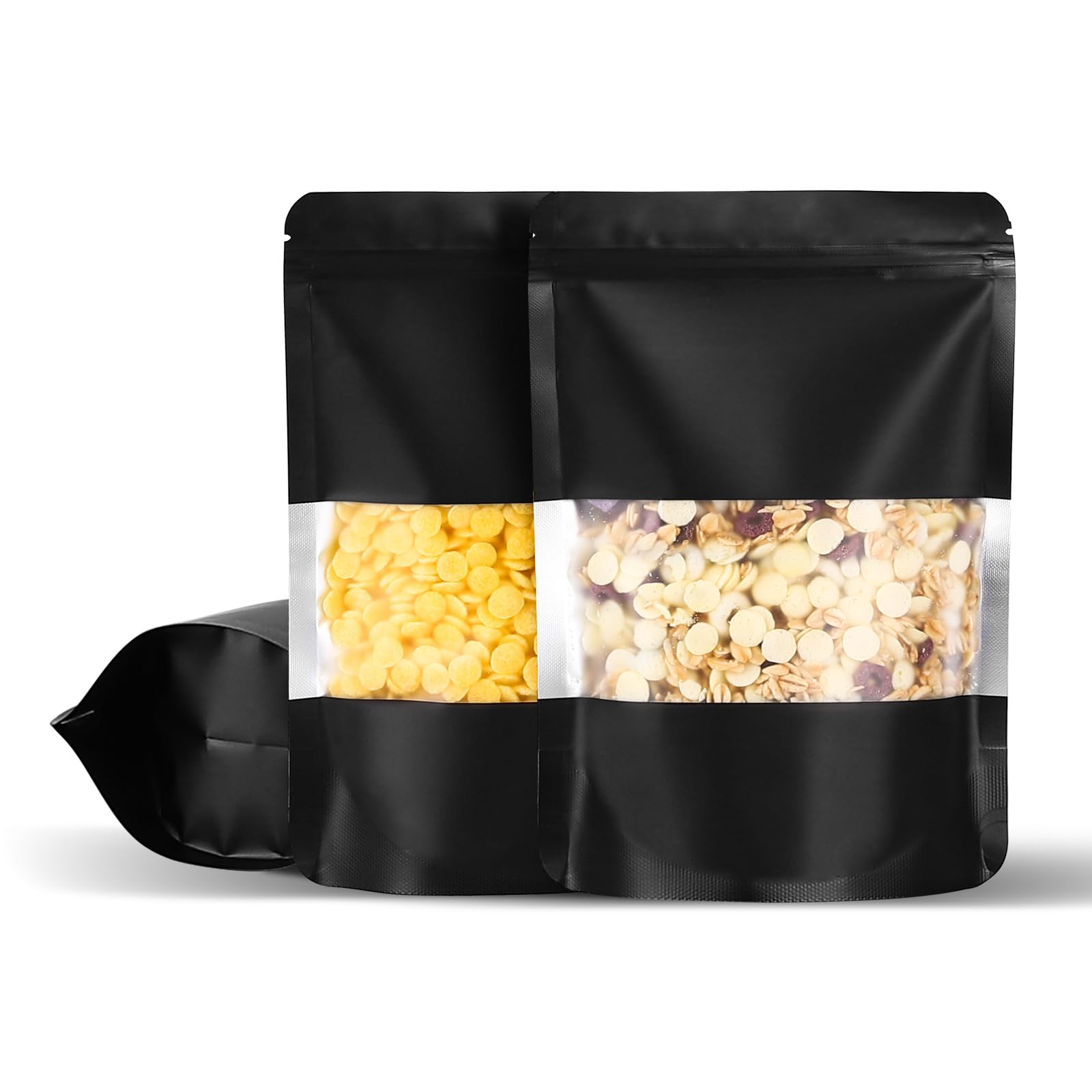 100Pcs 6x8.6 Inch Smell Proof Bags Stand Up Pouches Resealable Mylar Clear Bags with Window and Zipper Food Storage Coffee Snacks Baked Food Packaging