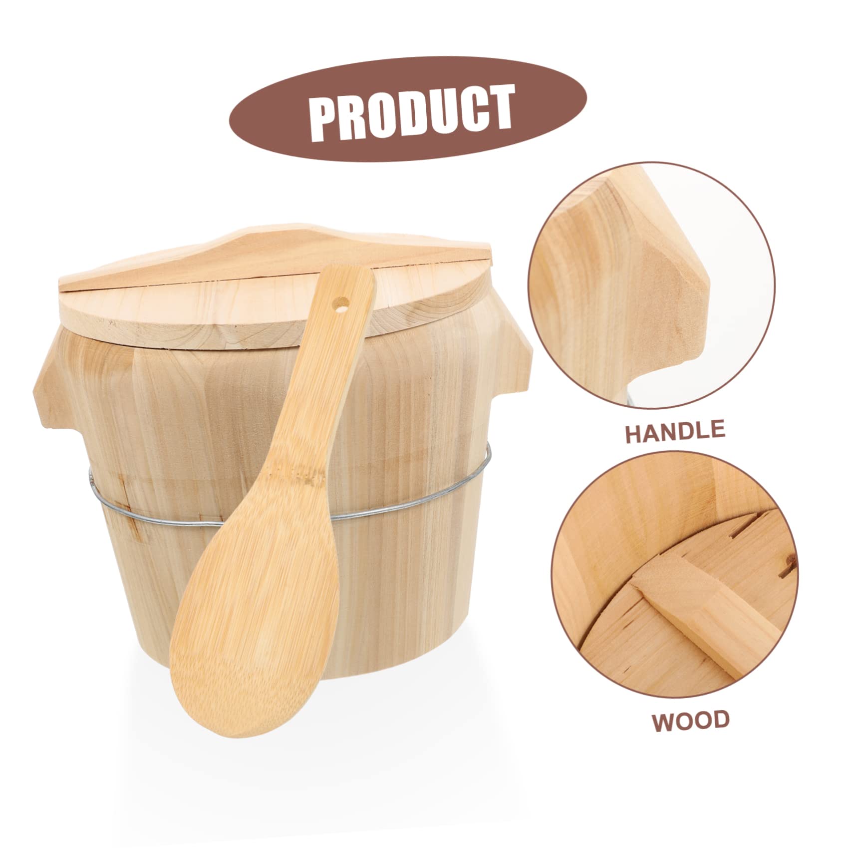 Cubo de Arroz al Vapor de Madera Natural para Restauración y Hogar | Madera Natural, Diseño de Fondo Móvil, Limpieza Sencilla, para Cocina al Vapor, Restauración y Hogar Doméstico