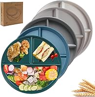 Vista 1 de Juego de 5 platos divididos irrompibles de 9 pulgadas, platos de paja de trigo reutilizables, placa de control de porciones, placa redonda