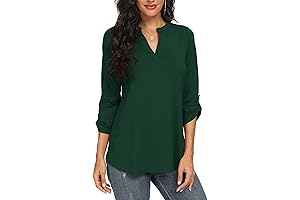 Elegant Emerald Green Notch V Neck Casual Blouse for Women