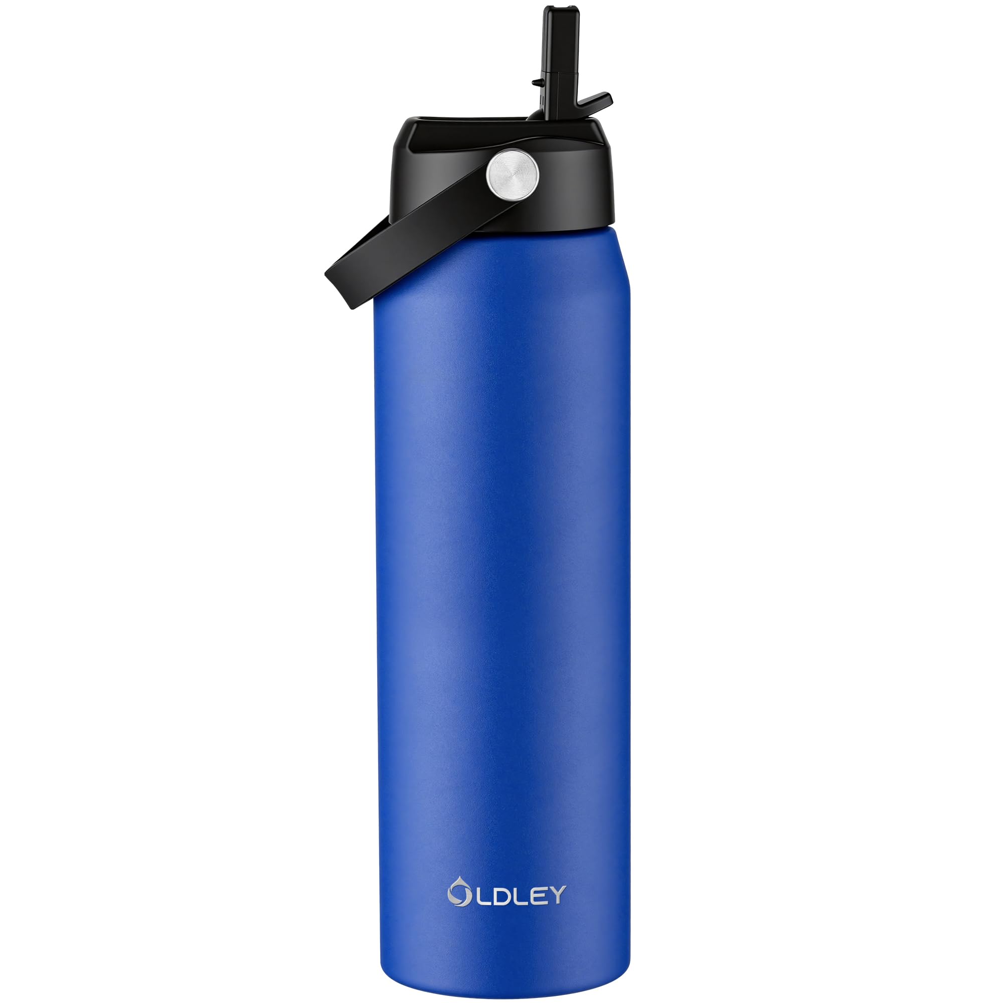 OLDLEY 1L Insulated Water Bottle with Straw, 1000ml Stainless Steel Water Bottles with Handle, Leakproof BPA Free Large Vacuum Metal Flask Keep Hot and Cold for Sports, Travel, Cycling (Blue)