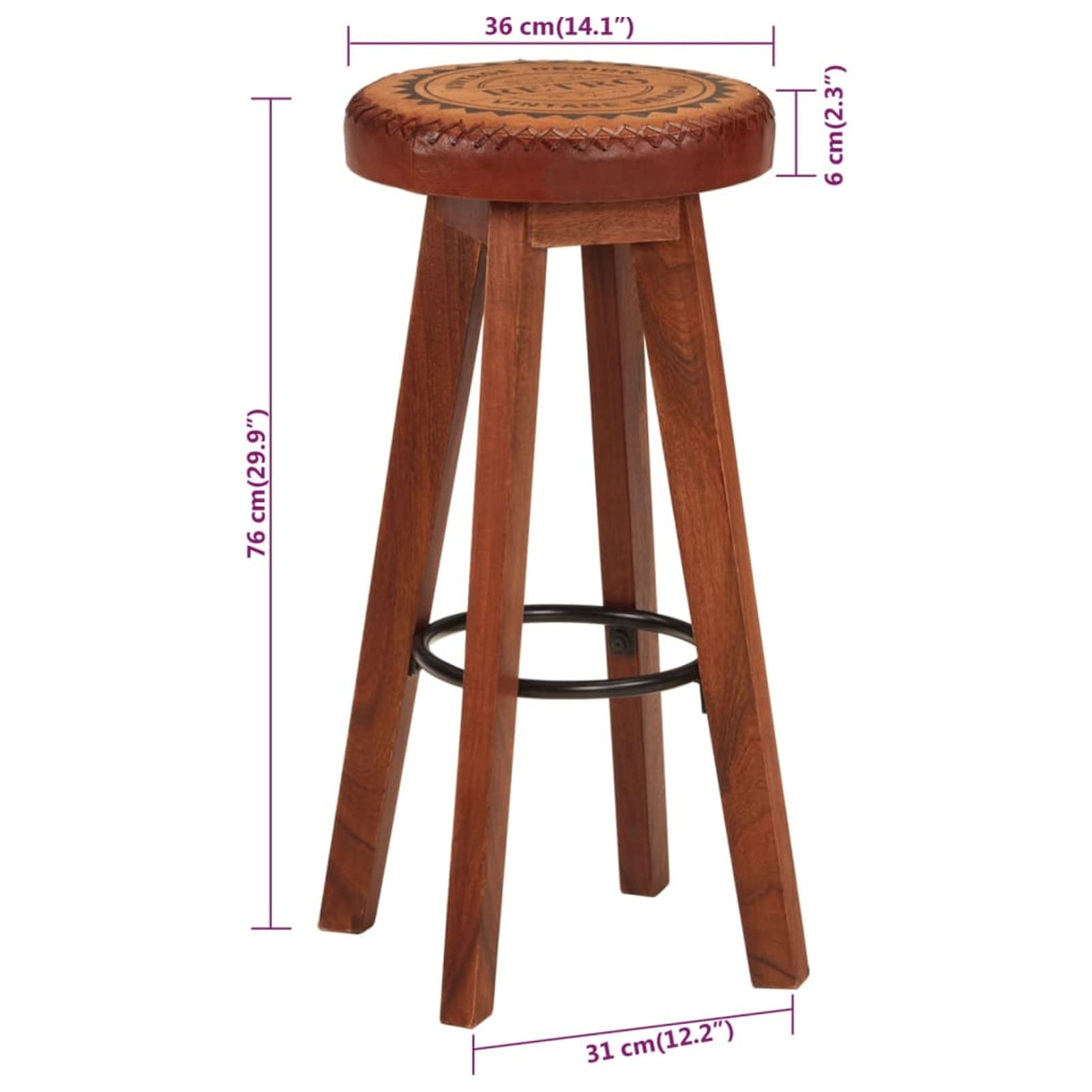 Homgoday Taburetes de bar de 2 piezas de piel auténtica y madera maciza de acacia, silla de oficina, silla de oficina, silla de escritorio para salón dormitorio