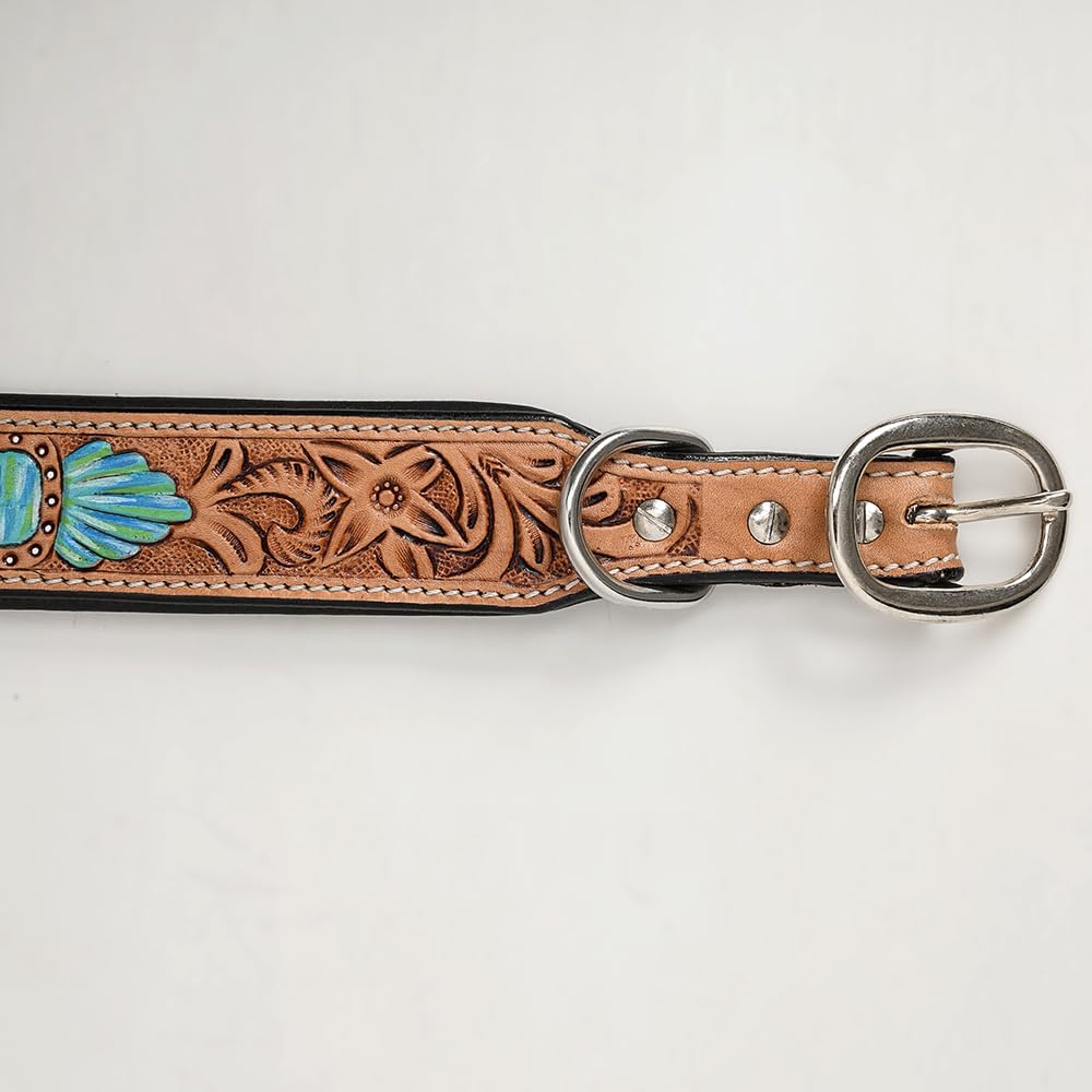 Tan Small HILASON Strong Genuine Leather Dog Collar Painted