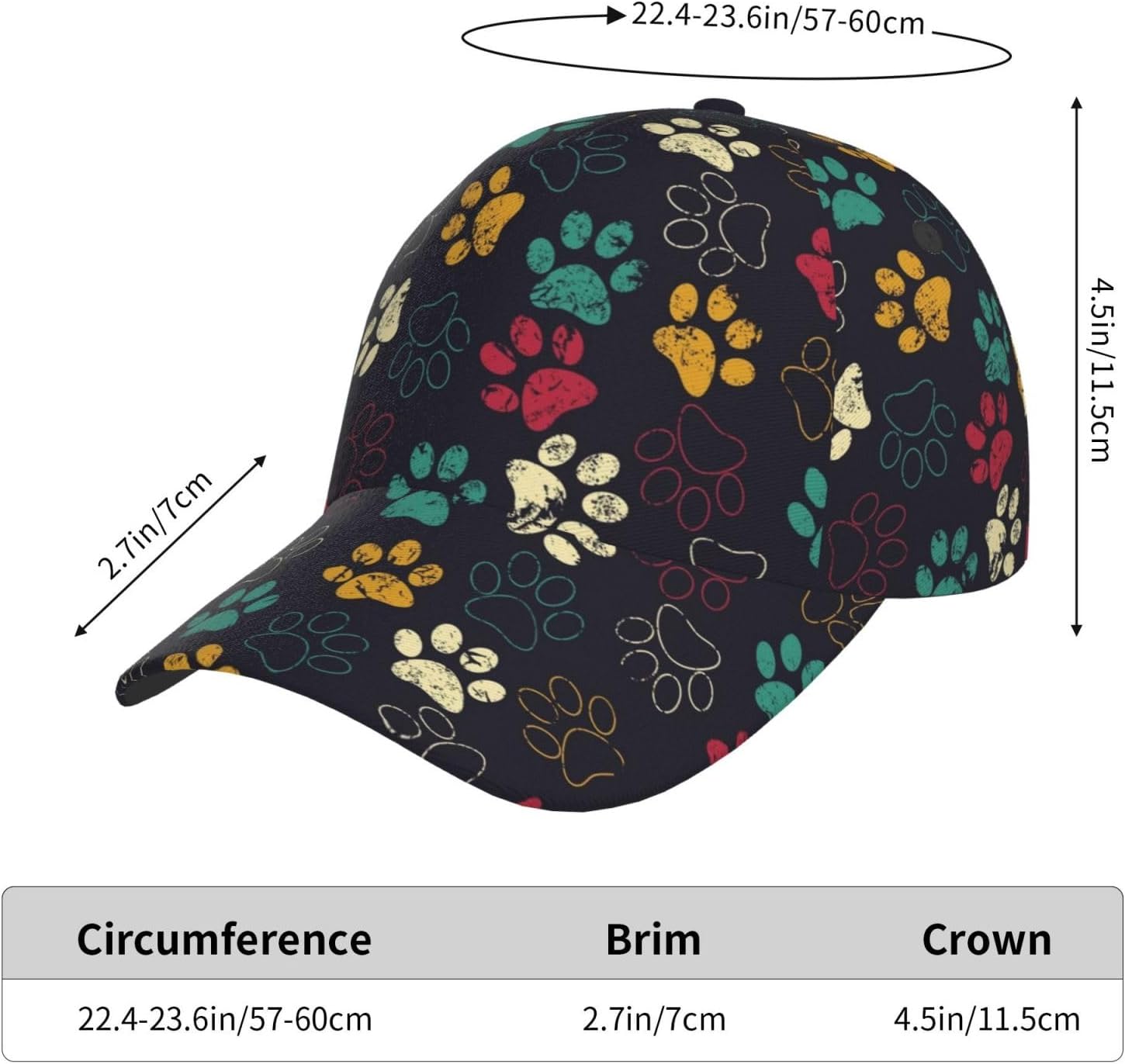 Dog Paw Print Baseball Cap Workout Hats with Adjustable Strap for Men & Women Dad Hat Snapback Hat - Image 8