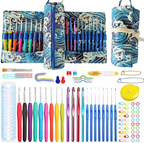 JOZEA Crochet Hooks Soft Rubber Crochet Hook Kit Knitting Hook for Crochet Yarn Craft Accessories Included