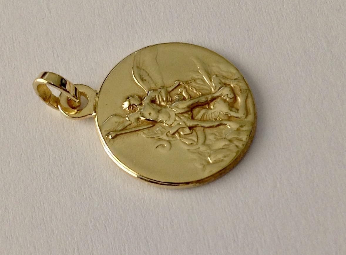 I G J MEDAGLIA DI SAN MICHELE ARCANGELO IN ARGENTO 925 PLACCATA ORO CON CATENINA IN ARGENTO 925
