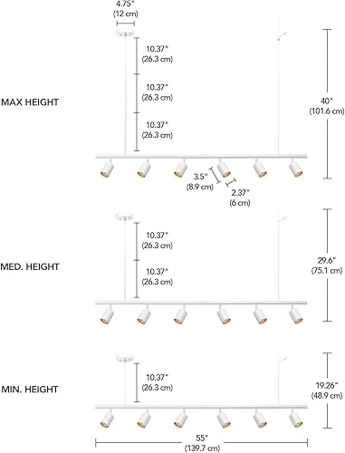 Miniatura 7 de GLOBE Electric 64000124 - Iluminación de riel de 55 pulgadas con 6 luces de altura ajustable, blanco mate, cabezales giratorios, lámpara de techo