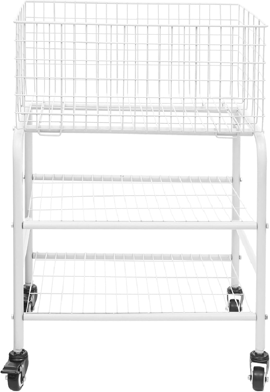 Wire Rolling Laundry Baskets with Wheels, 3 Tier Garment Storage Cart, Commercial Wire Laundry Cart, 66lbs Load Capacity, Garment Metal Rack for Clothes Wash and Dry Sort (White)