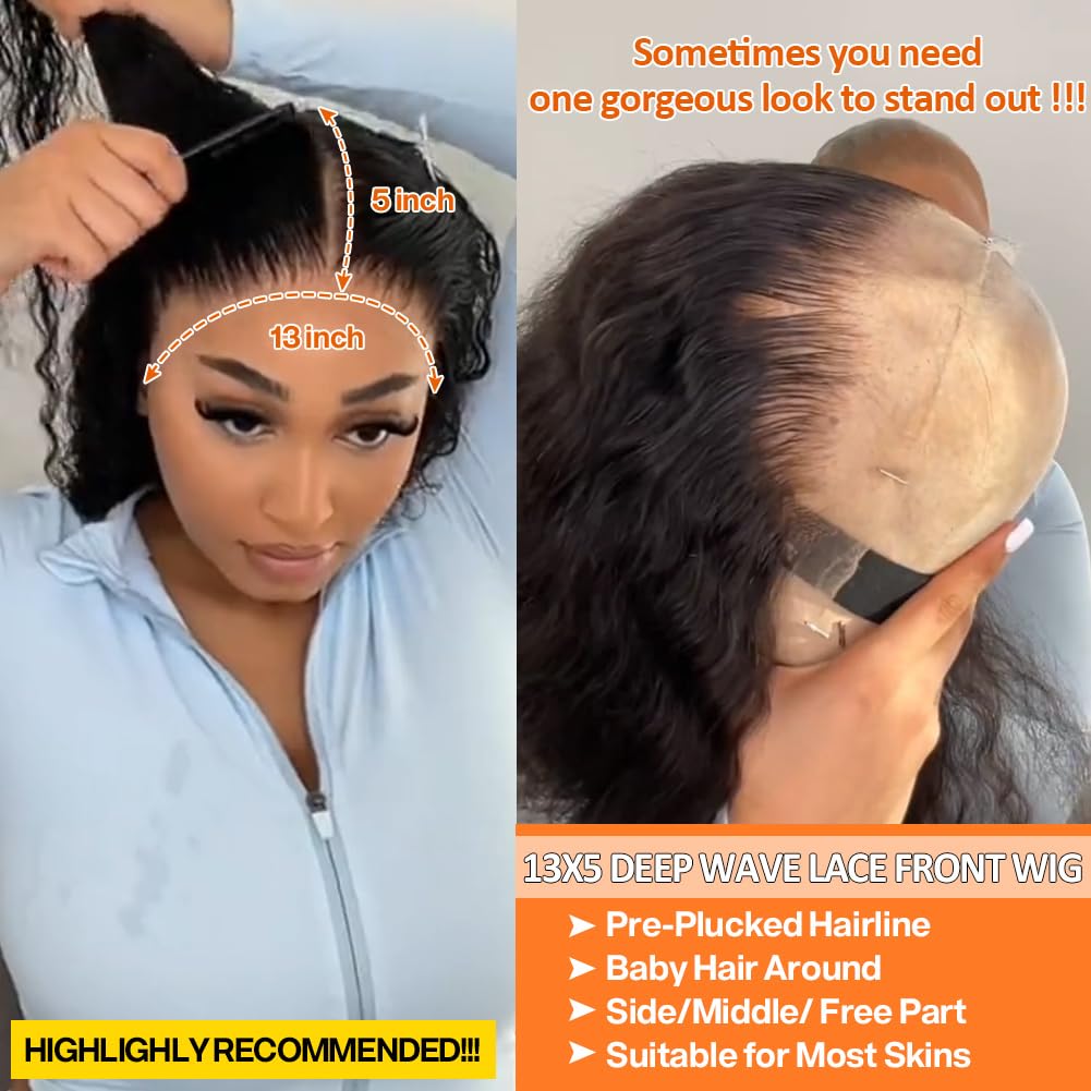 Amazon.com : Keshon 13x5 Deep Wave Lace Front Wigs Human  display picture 3
