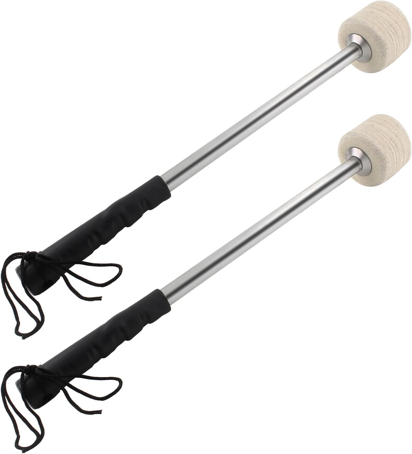 2 Pcs Drum Mallet 13.8 Inches Length, Wool Felt Drum Stick, Anti-slip Bass Percussion Sticks, Instrument Band Accessory Part for Drums Snare Drums, Beige White