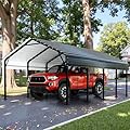 JY QAQA 12 x 20 ft Metal Carport, Heavy Duty Carport Canopy with Galvanized Steel Roof, Outdoor Car Tent Metal Garage Shelter for Car, SUV, Trucks and Boats
