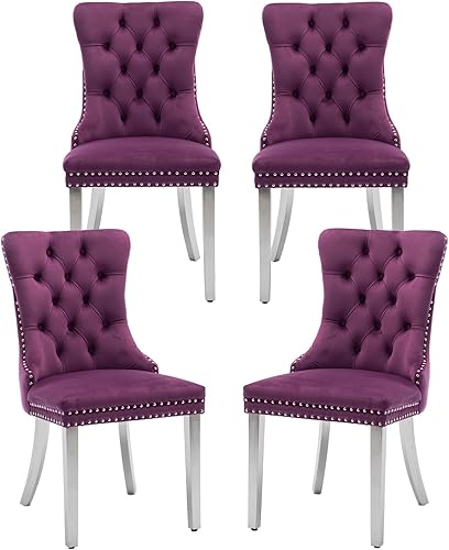 Miniatura 24 de Juego de 6 sillas de comedor de terciopelo gris, modernas sillas de comedor con respaldo copetudo y patas de madera maciza, sillas de comedor Gris