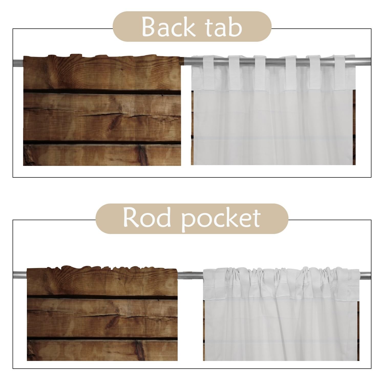 Cortina rústica de Madera para Ventana Tablones de Madera Cortinas Marrón Decoración de Estilo Rural Sala de Estar Temática campestre Vaquero Cortina divisoria Interior 117x138cm, 2 Paneles