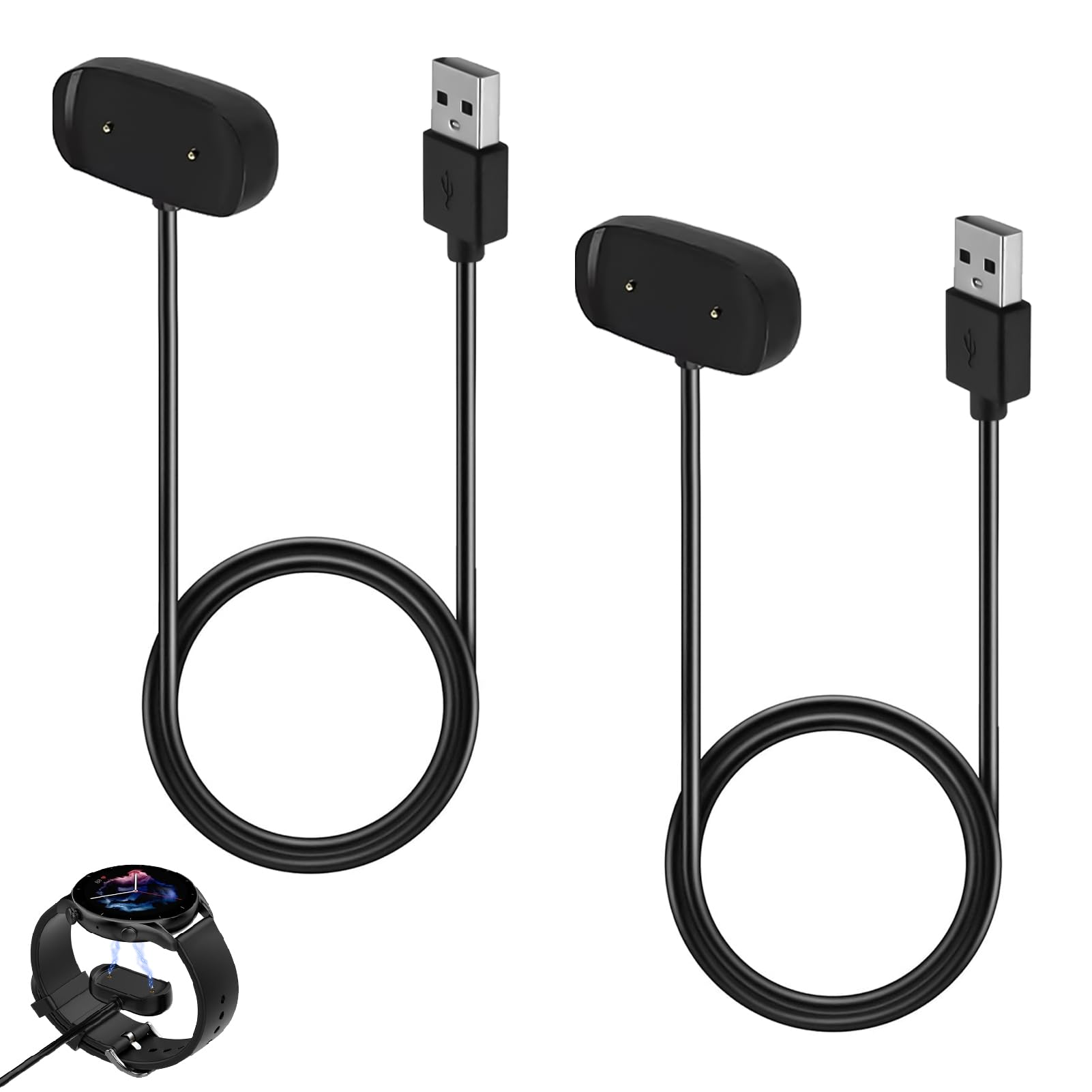 2 Stück Ladegerät Kompatibel mit Amazfit GTR 2/2e GTS 2 Mini T-REX Pro, Magnet Ladekabel, Magnetisches Kabel für Smartwatch Zubehör 60 cm Ladestation USB-Schnellladung für Uhr Uhrzeit Fitness Tracker