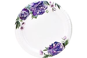 Round Paper Plates - 10" | Purple Peony | Pack of 24,...