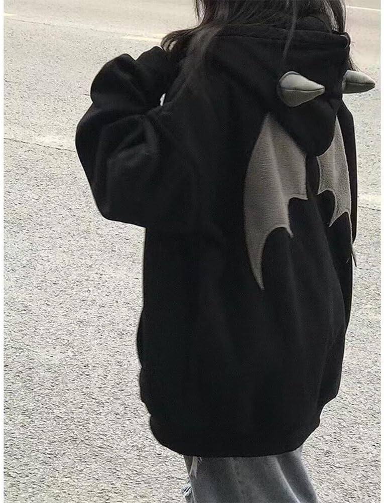 YEMOCILE Women Devil Wing Hooded Sweatshirt Casual Loose Long Sleeve Hoodies Pullover Tops - Image 3