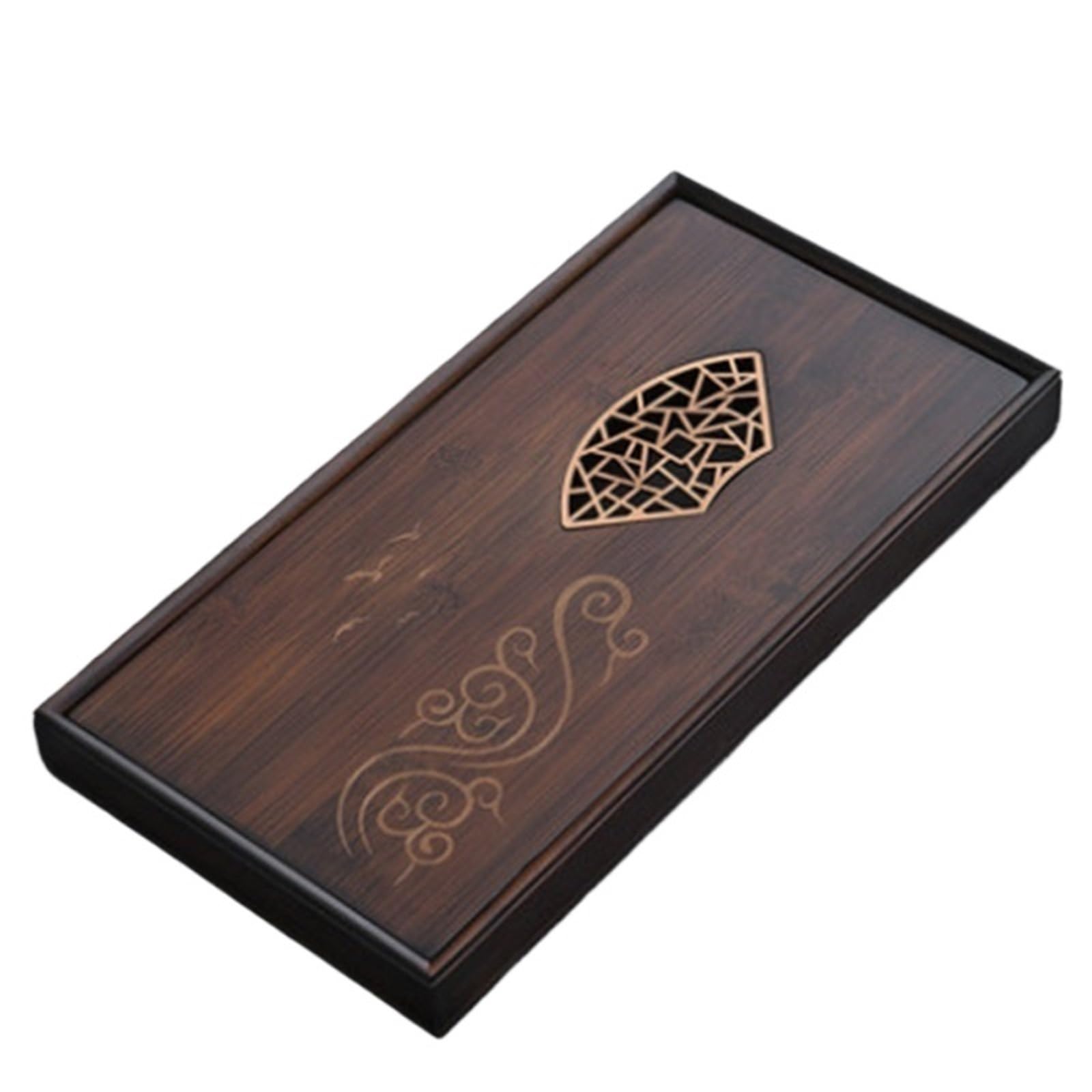 Vassoio da tè in bambù per kung-fu, pannello cavo con contenitore, elegante set di accessori per la casa (L40 x 21 x 5 cm, 1000 ml) per cerimonia del tè tradizionale