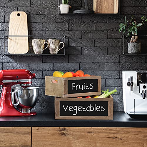 Mygift Rustic Brown Wood Decorative Storage Boxes, Wooden Crates With Erasable Chalkboard Front Panel And Cut Out Handles, Set Of 2 #TOP1