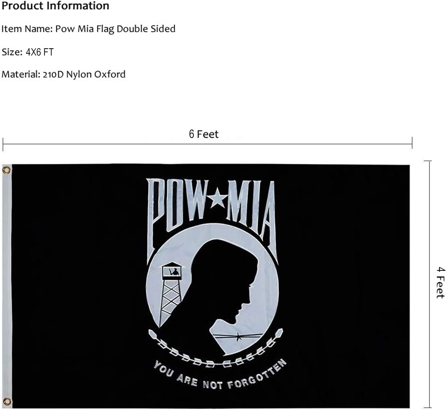 Homissor Pow Mia Flag Embroidered 4x6 Outdoor - Heavy Duty Double Sided You are Not Forgotten War Flags 300D Military Pow Flags for Outside (4x6ft)