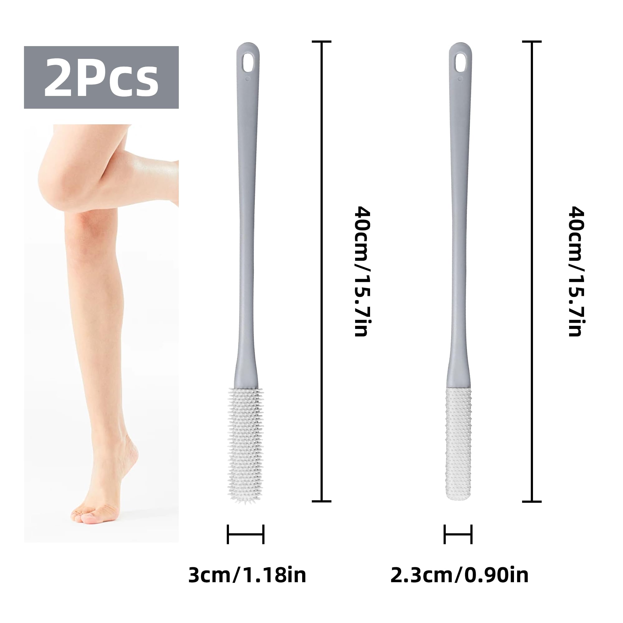 2PCS Silicone Foot Cleaning Brush With Long Handle, Grey Toe Gap Scrubber for Shower and Bath - Image 2