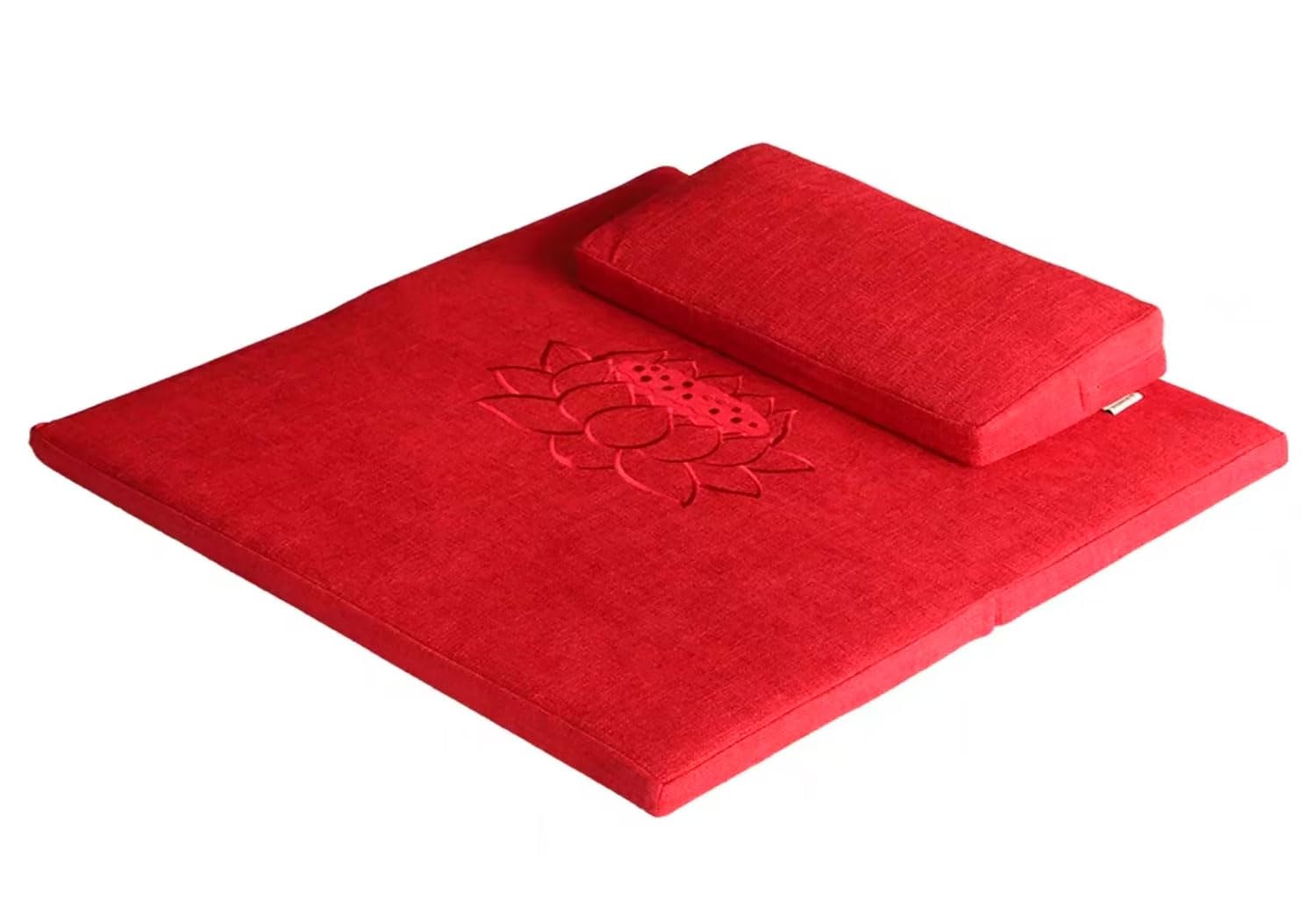 Cojín Grande Y De Meditación,estera De Meditación Cuadrada Hecha A Mano,cojín De Suelo Plegable Portátil Cojines De Yoga De Fibra Con Núcleo De Cáñamo Natura(Size:70x70cm(28x28inch),Color:Rojo)