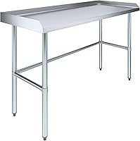 Vista 7 de AmGood Mesa de trabajo comercial con base abierta con salpicaduras y salpicaduras laterales, mesa de preparación de acero inoxidable para cocina