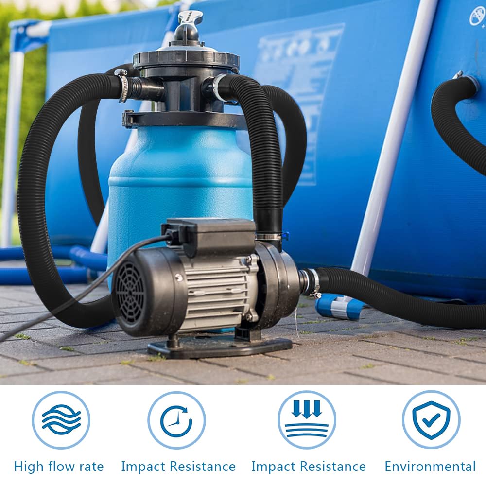 2Pcs Tuyau Piscine 32mm, Tuyau aspirateur piscine avec 4 colliers serrage métalliques,Adapté à une variété de pompes