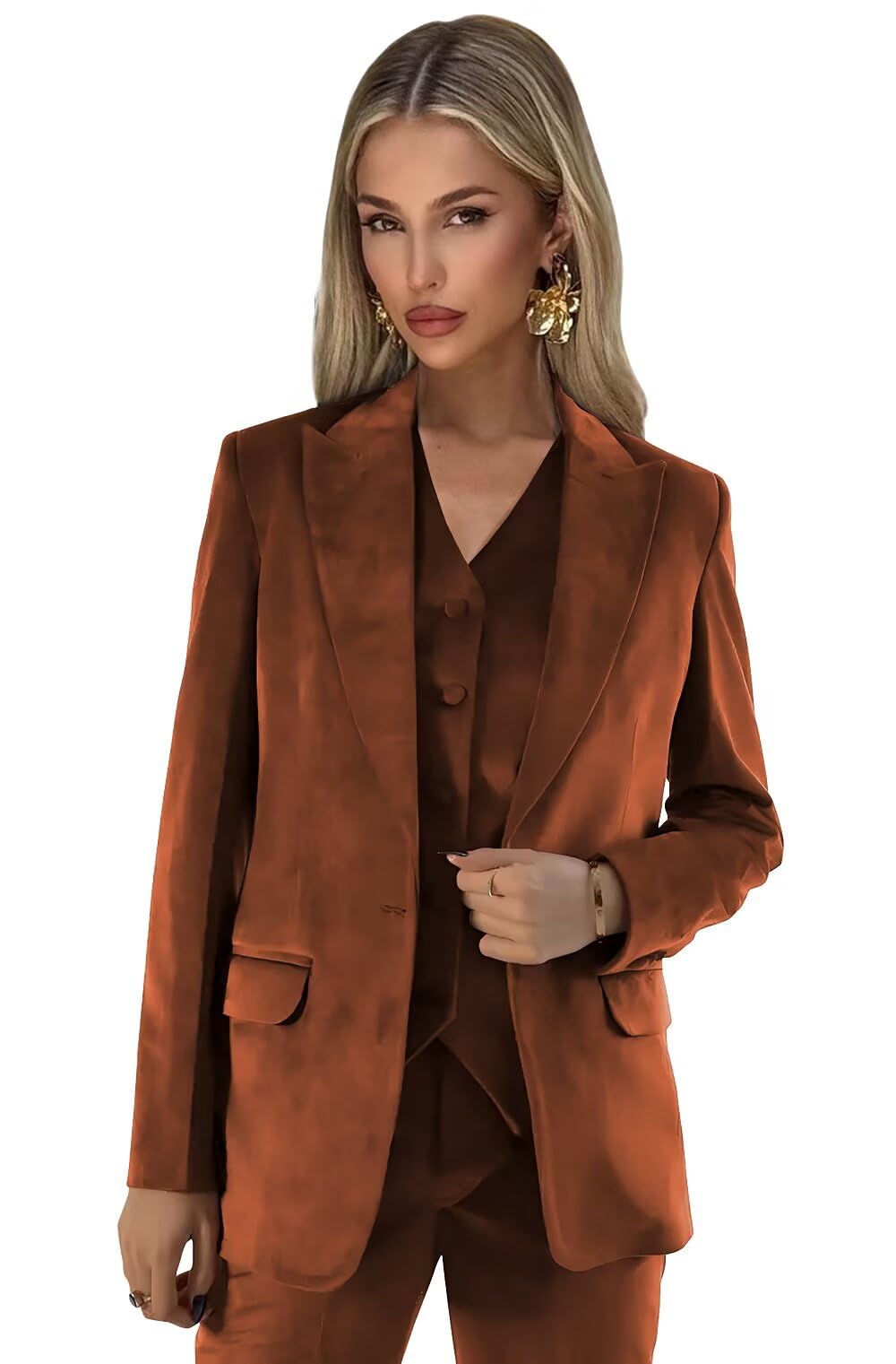 Velvet Suits for Women 3 Piece Winter Business Womens Suit Dressy Peak Lapel Blazer Vest Pants for Work