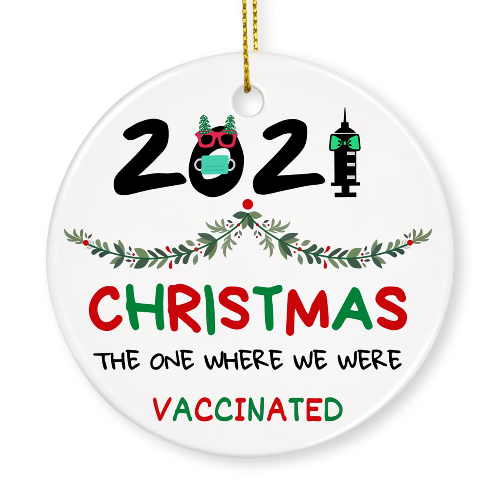 2021 Holiday Decoration, JAMONT 2021 Christmas Ornaments Ceramic Tree Decoration Christmas Tree Decorations 2021 Christmas Ornament Quarantine Gifts, Hanging Pendant - Double Sided Pattern