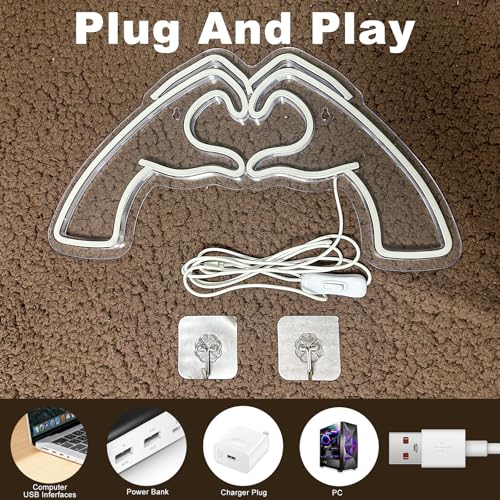 ZWI-player Heart Hands Neon Sign Love Finger Neon Light,Pink Room Decor Light with Dimmer and USB, LED Wall Art for Music Lover Bedroom Game Room Bar Party Wedding Birthday Christmas Decor - Thumbnail 2