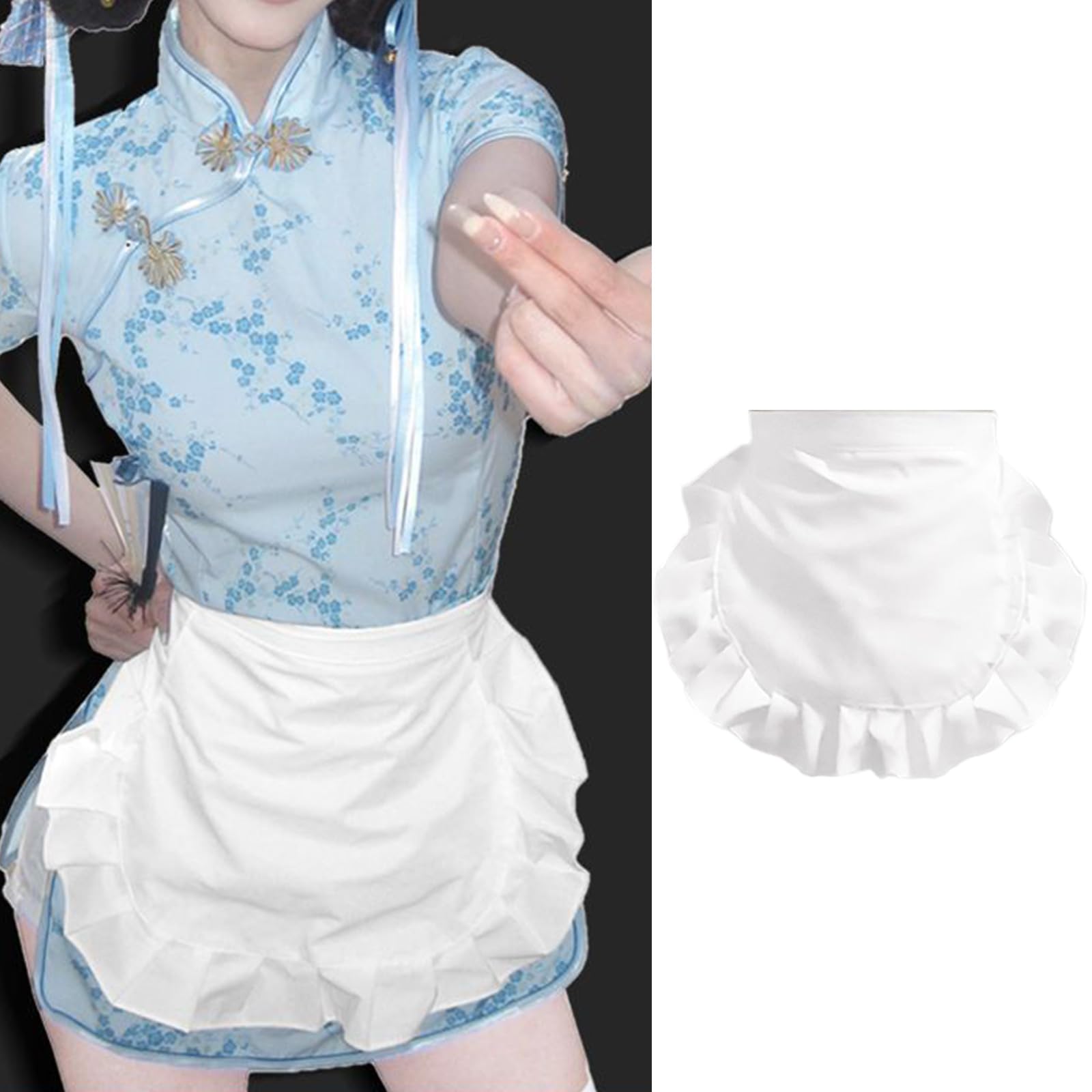 Amazon.co.jp: QMQJIA メイドエプロン フリルウエスト エプロン