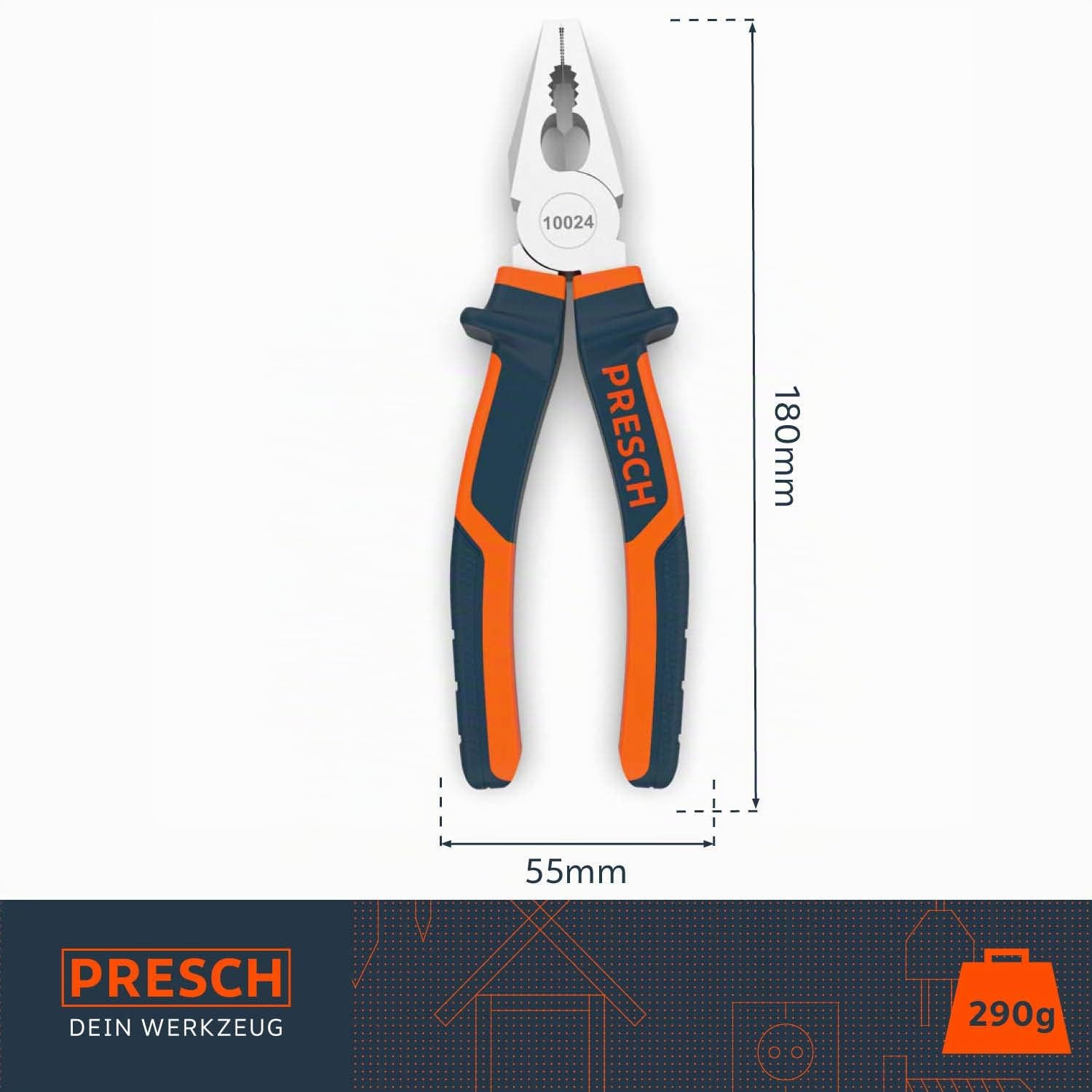 Presch alicates universales 180 mm - templados en aceite acero CRV con mango 2 componentes y superficies dentadas