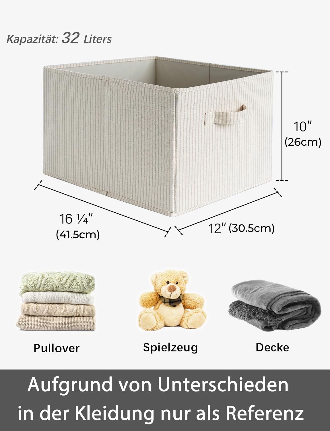 StorageWorks Grote opbergdozen voor de kledingkast, rechthoekige opbergmanden voor planken, kastorganizers met handvatten, opvouwbare opbergbakken voor linnenkast, set van 3, beige strepen