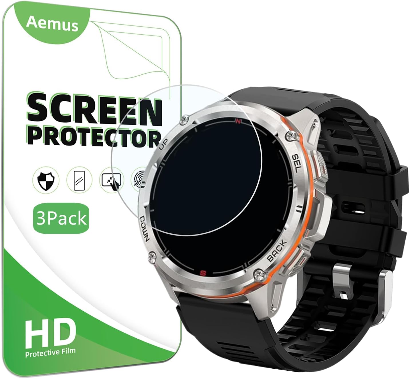 Aemus Screen Protector For Tank T4 / T3 Ultra Smart Watch 1.43” (3 Pack) Clear Tempered Glass protective film Compatible for AMAZTIM/KOSPET TANK T3 Ultra 2 GPS Smart Watch