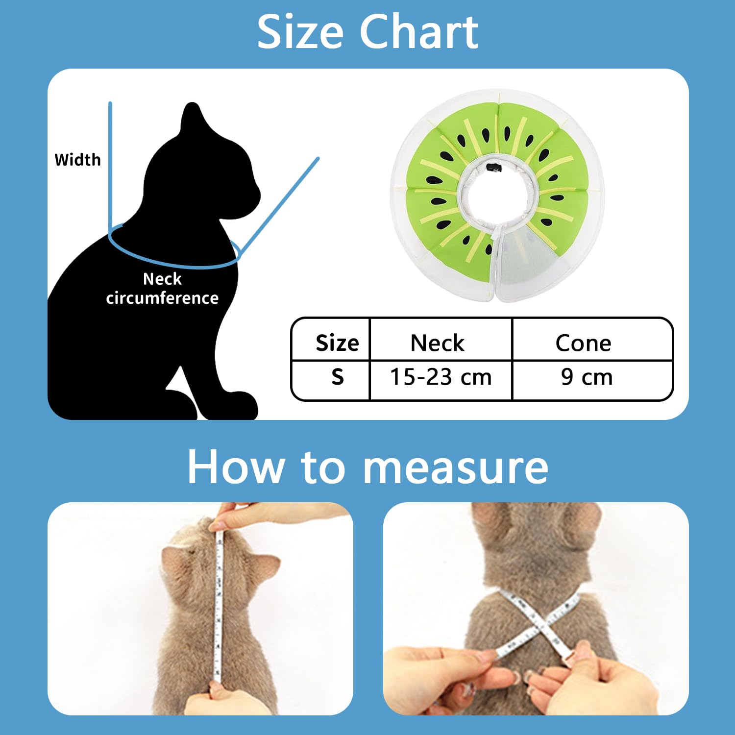 Soft Cat Donut Collar Kiwi Print (Size S), Adjustable Recovery Cone for Cats & Kittens - Image 2