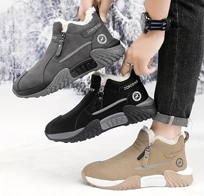 Men's Winter Warm Snow Boots, Waterproof Fur Lined Boots Slip on Ankle Booties for Men Outdoor Walking Shoes