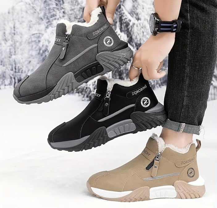 Men's Winter Warm Snow Boots, Waterproof Fur Lined Boots Slip on Ankle Booties for Men Outdoor Walking Shoes