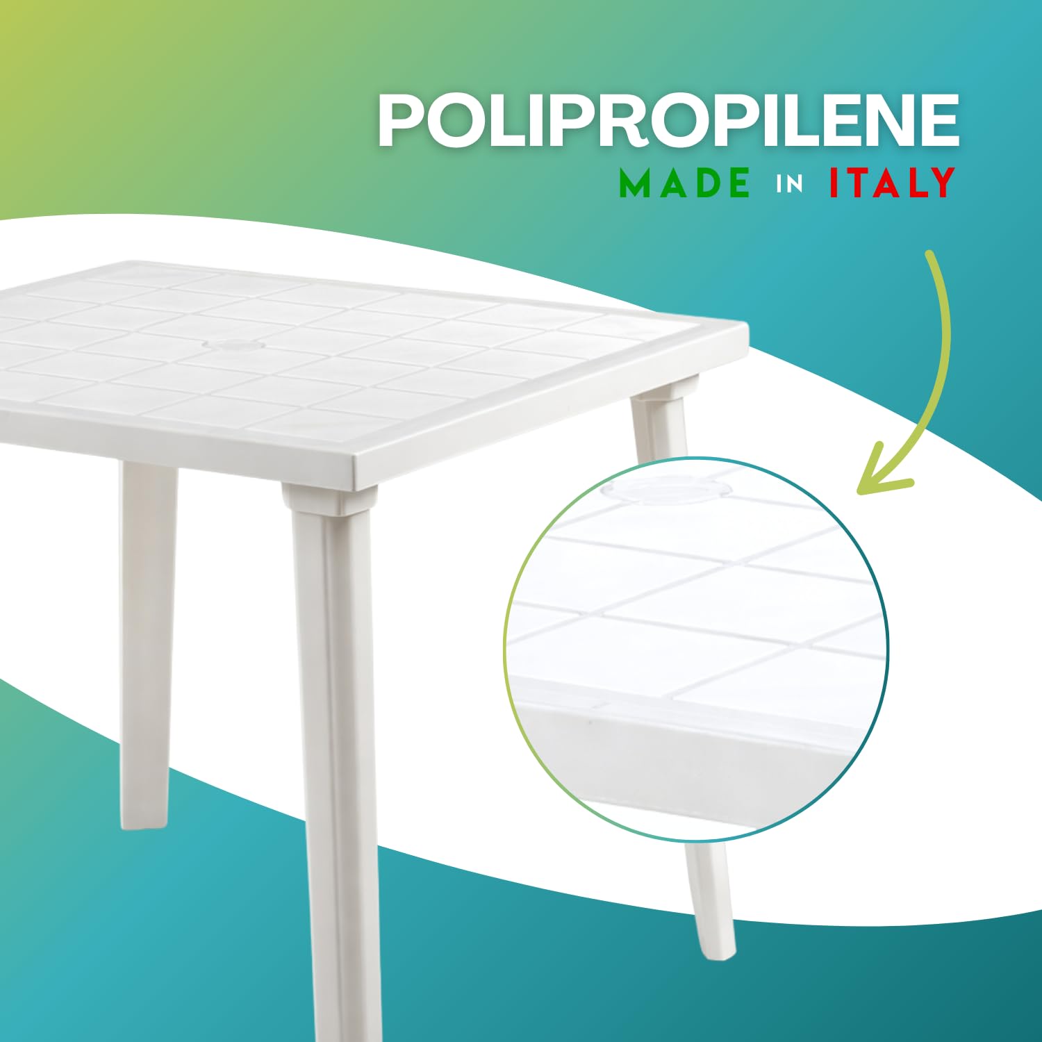 PALUPLUS Tavolo Quadrato da Giardino in Plastica colore Bianco, Misura 80x80x72 cm, Tavolino con 4 Gambe in Polipropilene, Arredo per Esterno, Terrazzo, Balcone, Patio, Made Italy -WEEK595F -5,5