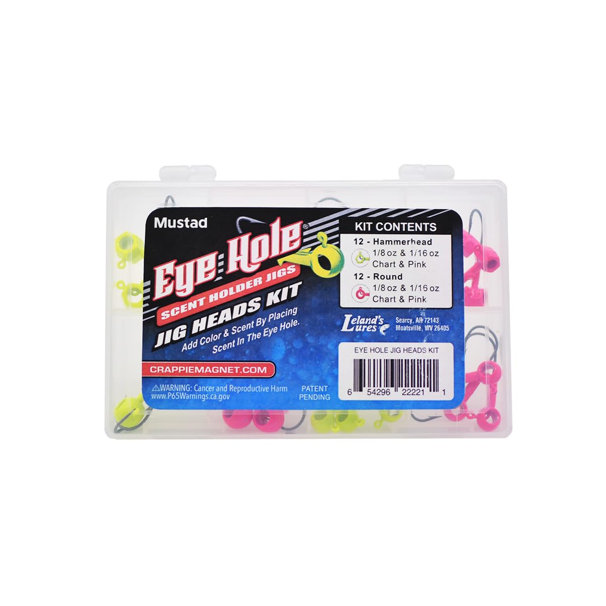 Crappie MagnetEye Hole Jig Heads Kit, Includes 12 Hammerhead Scent Holder Jigs and 12 Round Scent Holder Jigs